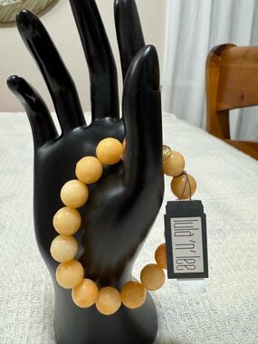 Lula N Lee Tangerine Jade Golden Yellow Beaded Stretch Bracelet New
